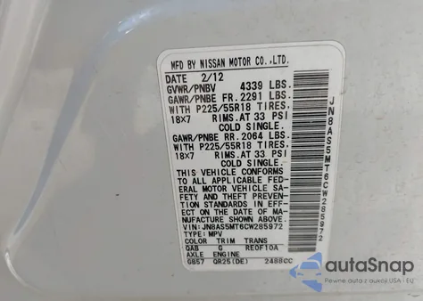 2012 Nissan Rogue Sv W/Sl Pkg from USA, damaged, VIN JN8AS5MT6CW285972